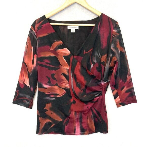 Coldwater Creek Mesh Y2K Top Large 14-16 Dark Floral Semi Sheer Shirt Vintage - Picture 1 of 14